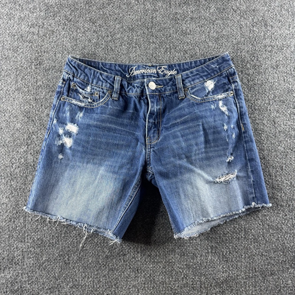 American Eagle Denim Shorts Womens 6 Blue Cut Off Frayed Ripped Distressed Hem